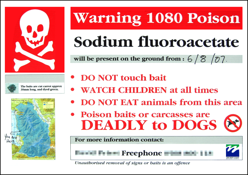 1080 poison warning sign New Zealand