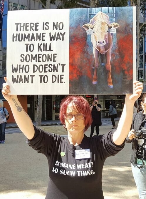 Activist at Human Meat Demo Melbourne