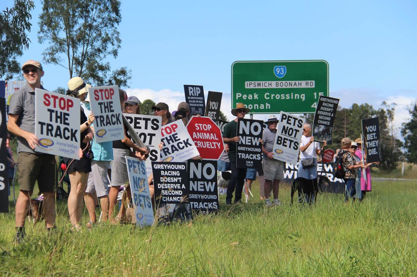 Protesters at the site of a proposed greyhound track