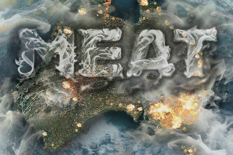 Image is illustration of Australia with the word "MEAT" written in smoke.