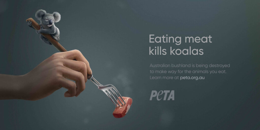 PETA's billboard ad which says "eating meat kills koalas"