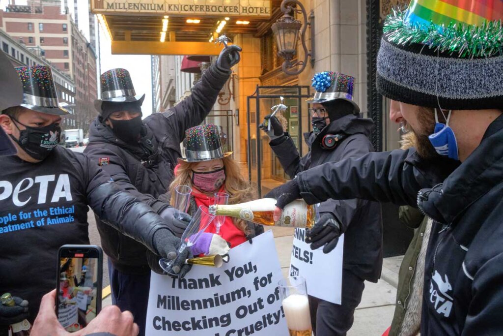 Celebration outside Millennium Hotel in Chicago
