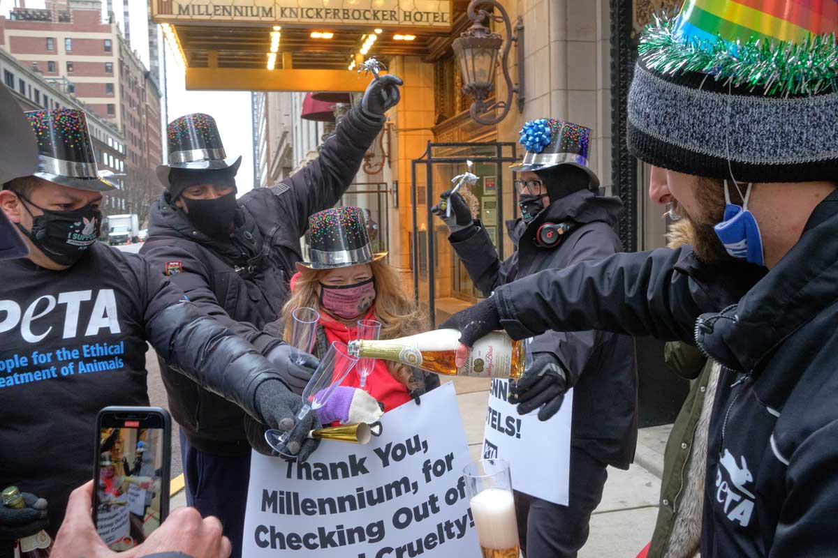 Celebration outside Millennium Hotel in Chicago