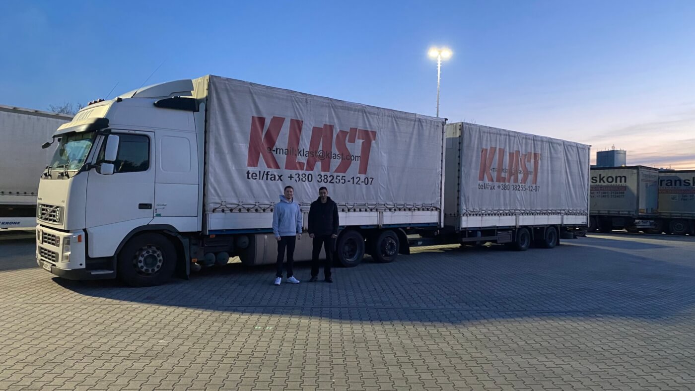 A truck filled with supplies from PETA carrying supplies to the Ukraine border