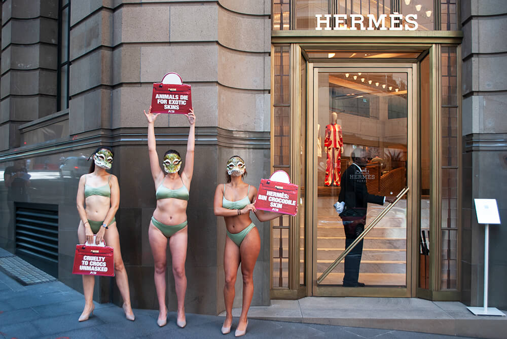 PETA protests outside Hermes in Sydney.