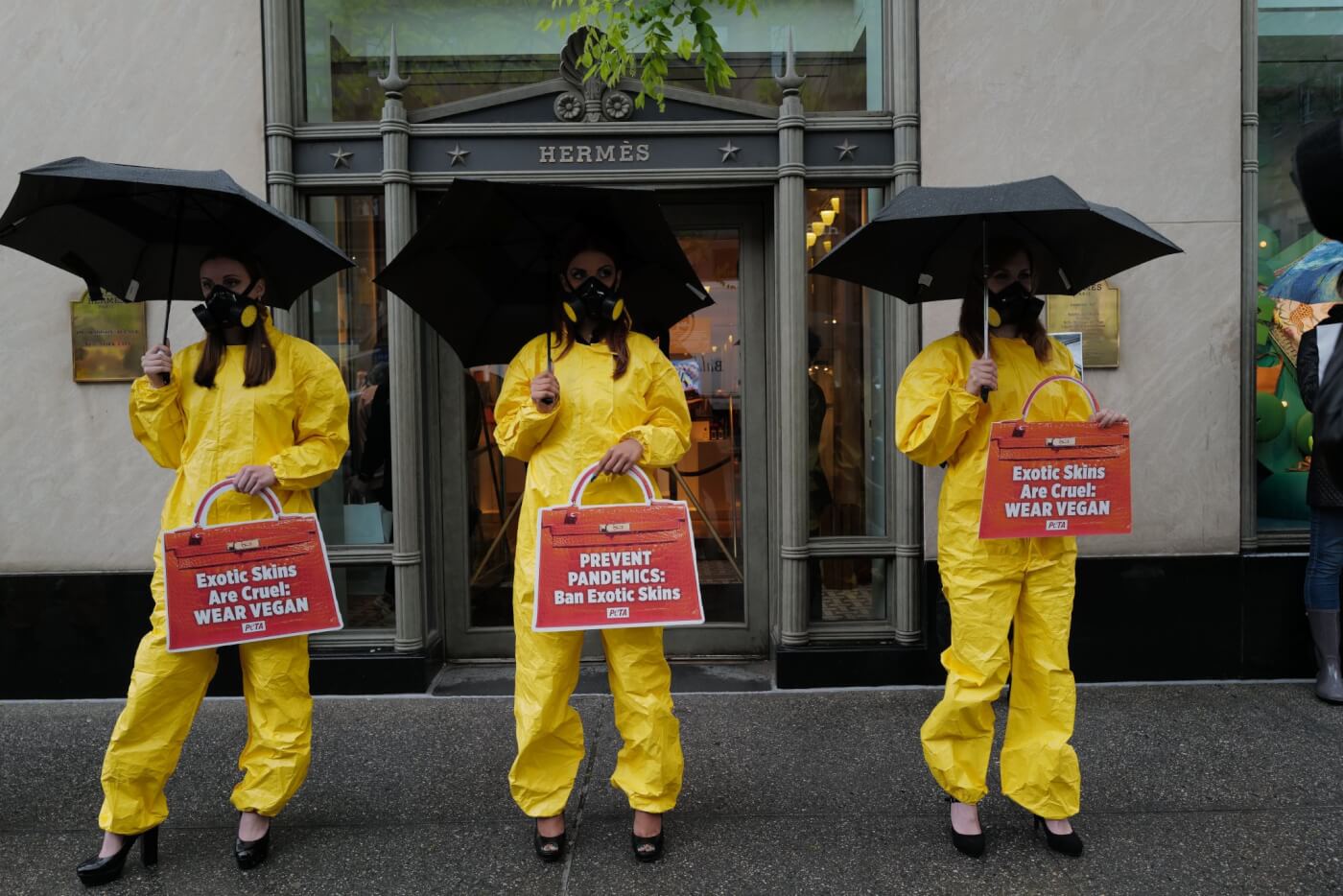 Hazmat Suits and High Heels, PETA US Turns Heads Outside Hermès Store