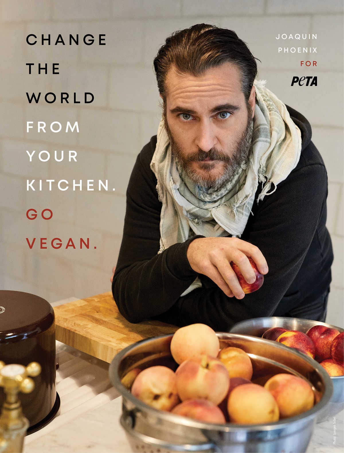 Image shows Joaquin Phoenix in his new PETA campaign