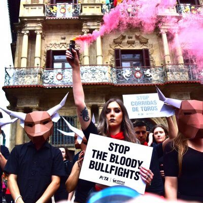 PETA's protest at Pamplona 2018.