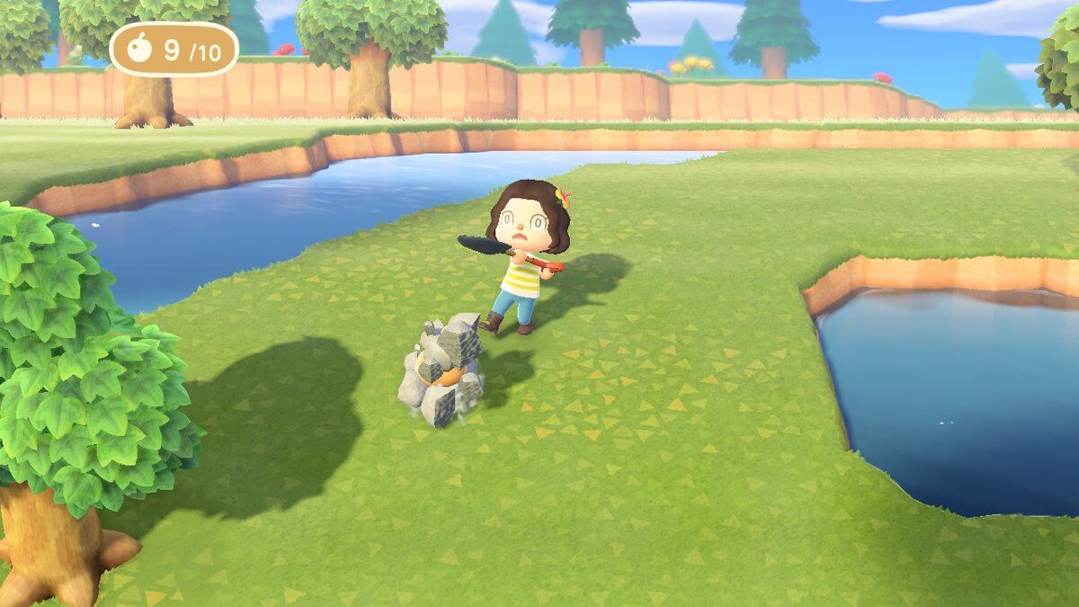 Breaking rocks in Animal Crossing.