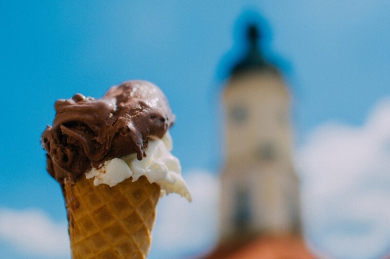 Chocolate Vanilla Ice Cream in Waffle Cone