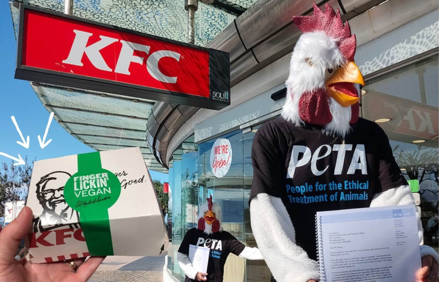 PETA ‘Chicken’ Delivers Petition to KFC
