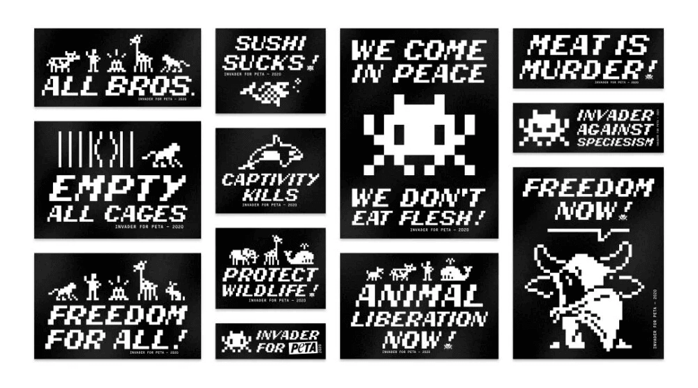 Invader sticker designs for PETA